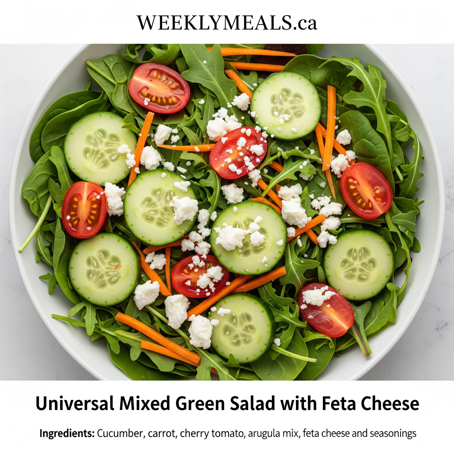 Universal mixed green salad with feta cheese