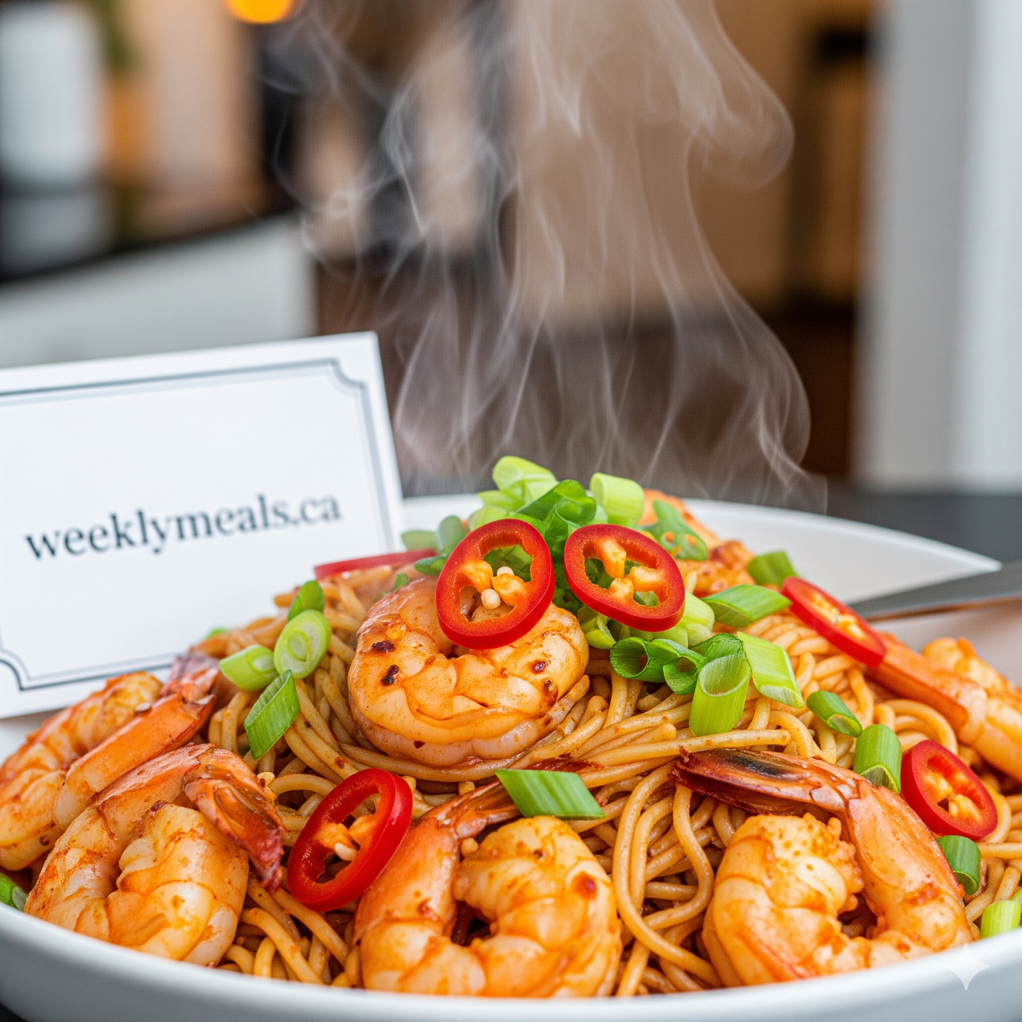 Chili garlic Prawn with noodles