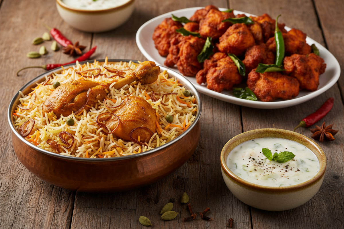Chicken Biryani + Chicken 65 with Raitha
