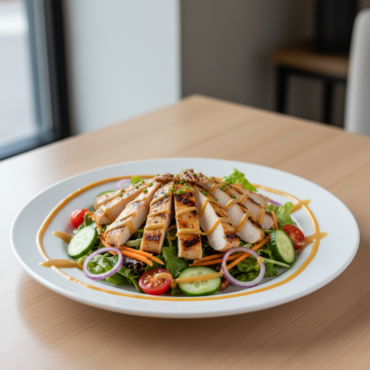 Honey mustard chicken salad on the plate