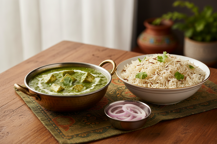 Palak Paneer + Flavoured Jeera Rice