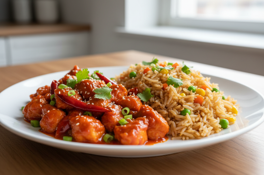 Schezwan chicken with fried rice 