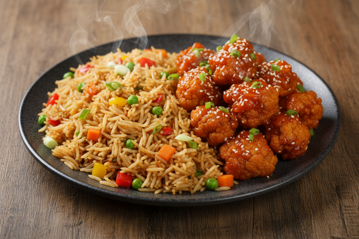 Veg Fried Rice + Gobi Manchurian